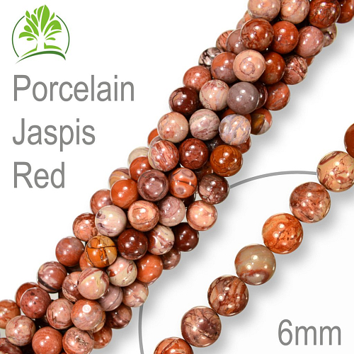 Korálky z minerálů Porcelain Jaspis Red přírodní polodrahokam. Velikost pr.6mm. Balení 12Ks.