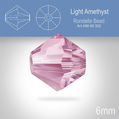 PRECIOSA Bicone MC BEAD (sluníčko) velikost 6mm. Barva Light Amethyst. Balení 18ks .