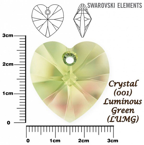 SWAROVSKI 6228 Heart Pendant barva CRYSTAL LUMINOUS GREEN velikost 28mm.