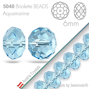 SWAROVSKI Briolette Beads 5040. Barva Aquamarine. Velikost 6mm