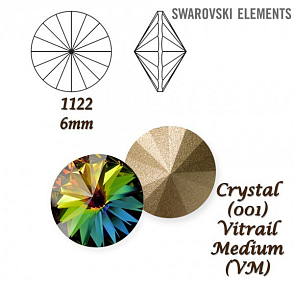 SWAROVSKI ELEMENTS RIVOLI 1122 SS29 barva CRYSTAL (001) VITRAIL MEDIUM (VM) velikost 6mm.