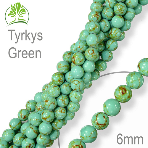 Korálky z minerálů Tyrkys Green (synt.) Velikost pr.6mm. Balení 12Ks.