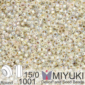 Korálky Miyuki Round 15/0. Barva 1001 S/L Crystal AB. Balení 5g