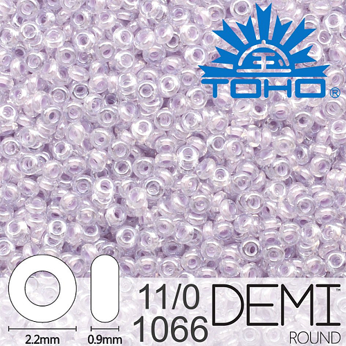 Korálky TOHO Demi Round 11/0. Barva 1066 Inside-Color Crystal/Lt Grape-Lined. Balení 5g