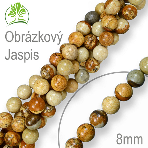 Korálky z minerálů Obrázkový Jaspis  přírodní polodrahokam. Velikost pr.8mm. Balení 10Ks.