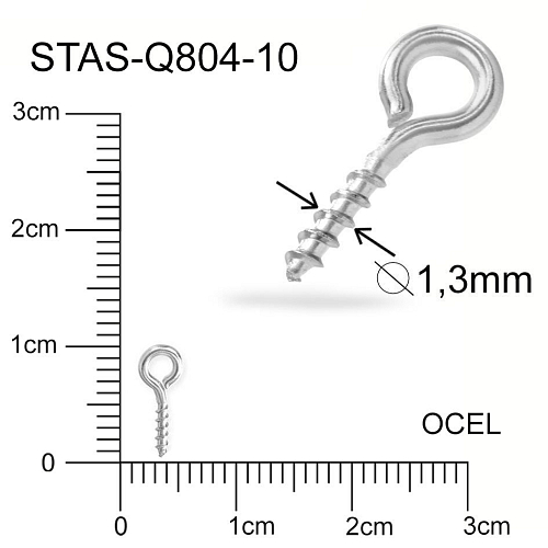 Vrut s očkem CHIRURGICKÁ OCEL ozn.-STAS-Q804-10. velikost 10x4mm. Průměr drátu 1mm.