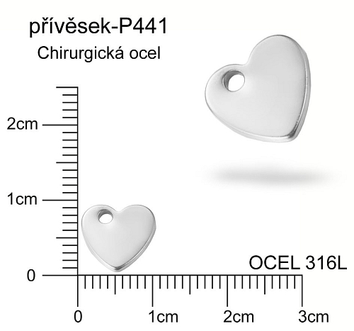 Přívěsek Chirurgická Ocel ozn-P441 SRDCE  velikost 10x9mm tl.0,8mm. Velikost otvoru 1,5mm. 