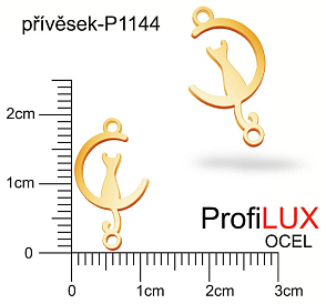 Přívěsek Chirurgická Ocel ozn-P1144 KOČKA na měsíci a 2x očko velikost  19x12mm. Barva POZLACENO. Řada přívěsků ProfiLUX