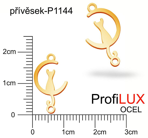 Přívěsek Chirurgická Ocel ozn-P1144 KOČKA na měsíci a 2x očko velikost  19x12mm. Barva POZLACENO. Řada přívěsků ProfiLUX