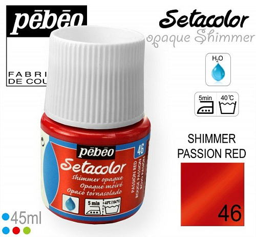 Barva na Textil SETACOLOR OPAQUE SHIMMER Pebeo. barva č. 46 PASSION RED. Balení 45ml.