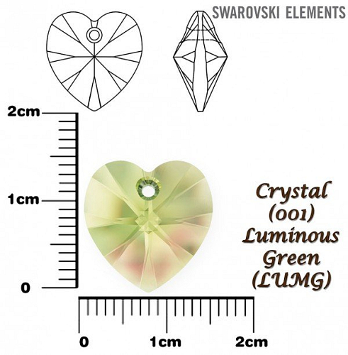 SWAROVSKI Heart Pendant barva CRYSTAL LUMINOUS GREEN velikost 14,4x14mm.