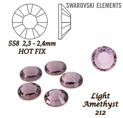 SWAROVSKI xilion rose  HOT-FIX velikost SS8 barva LIGHT AMETHYST