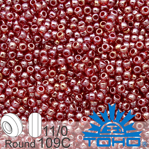 Korálky TOHO tvar ROUND (kulaté). Velikost 11/0. Barva č.109C Transparent-Lustered Ruby . Balení 8g
