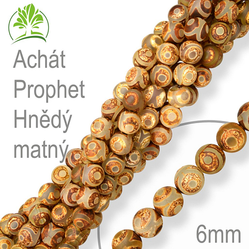 Korálky z minerálů Achát Prophet Hnědý matný. Velikost pr.6mm. Balení 12Ks.