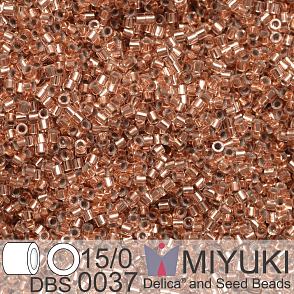Korálky Miyuki Delica 15/0. Barva DBS 0037 Copper Lined Crystal. Balení 2g.