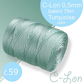 Nylonová nit C-Lon pevná korálková nit. Barva 59 Turquoise. Síla nitě 0,5mm. Balení 78m na cívce.