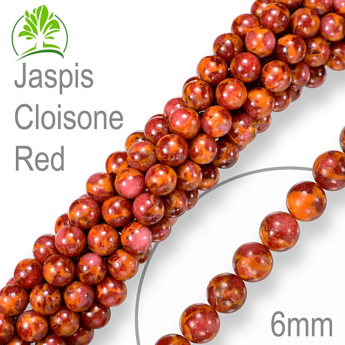 Korálky z minerálů Jaspis Cloisonne Red Velikost pr.6mm. Balení 12Ks.