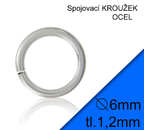 KROUŽEK spojovací-CHIRURGICKÁ OCEL 316L. Velikost venkovní pr.6,0mm tl.1,2mm.