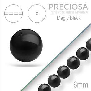 Preciosa Perle voskovaná kulatá MAXIMA barva Magic Black velikost 6mm. Balení návlek 21Ks.