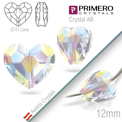 Korálky PRIMERO Crystals . Tvar 5741 Love. Barva Crystal AB. Velikost 12mm