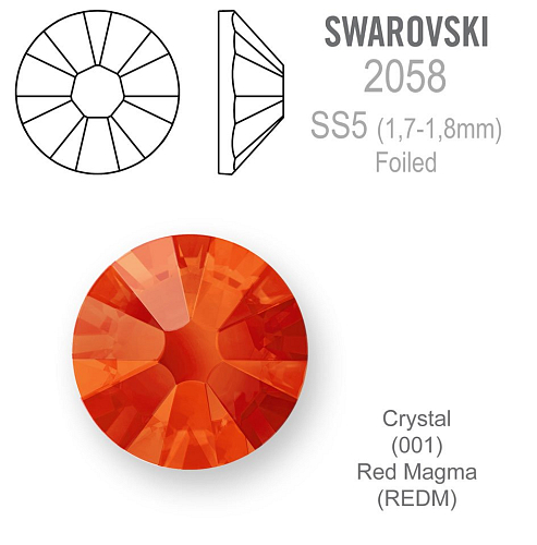SWAROVSKI 2058 XILION FOILED velikost SS5 barva CRYSTAL RED MAGMA 