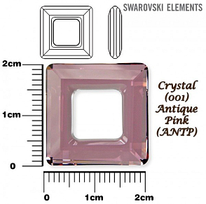 SWAROVSKI ELEMENTS Square Ring barva CRYSTAL (001) ANTIQUE PINK (ANTP) velikost 20x20mm.