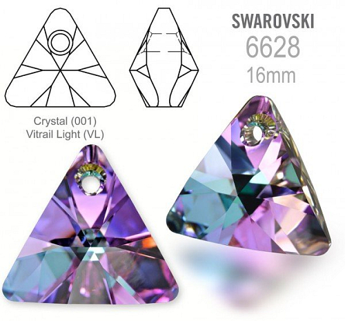 Swarovski 6628 XILION Triangle Pendant 16mm. Barva Crystal (001) Vitrail Light (VL).