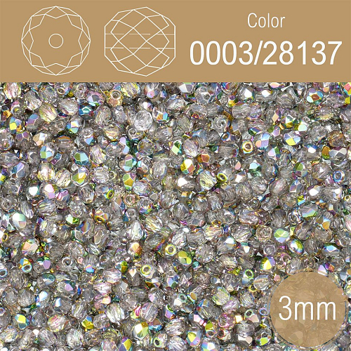 Korálky BROUŠENÉ 3mm. Barva 0003/28137 průhledná s pokovem. Balení 150Ks.
