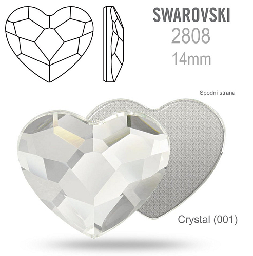 SWAROVSKI 2808 Heart Flat Back Foiled velikost 14mm. Barva Crystal 