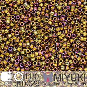 Korálky Miyuki Delica 11/0. Barva Met Golden Olive Iris DB0029. Balení 5g