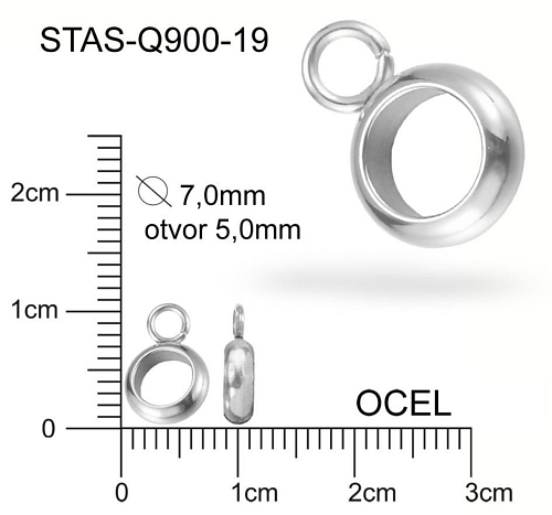 Kroužek s uzavřeným OČKEM  CHIRURGICKÁ OCEL ozn.-STAS-Q900-19. velikost pr.7,0mm (kroužek)  otvor 5,0mm