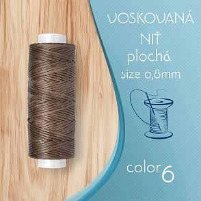 Voskovaná nit 0,8mm PLOCHÁ cívka 30m barva č.6 Brown