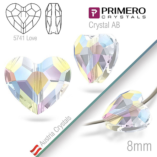 Korálky PRIMERO Crystals . Tvar 5741 Love. Barva Crystal AB. Velikost 8mm