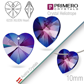 Korálky PRIMERO Crystals. Tvar 6228 XILION Heart. Barva Crystal Heliotrope. Velikost 10mm
