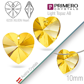 Korálky PRIMERO Crystals. Tvar 6228 XILION Heart. Barva Light Topaz AB. Velikost 10mm