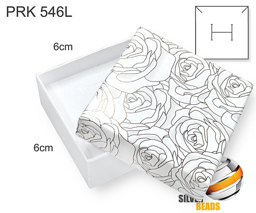 Krabička na šperky. Materiál papír. Ozn. PRK 546L. Velikost 6x6cm. Barva Bílá s kresbou růží.