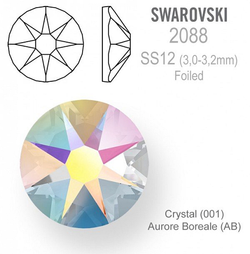 SWAROVSKI 2088 XIRIUS FOILED velikost SS12 barva Crystal  Aurore Boreale 