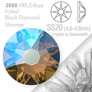 SWAROVSKI  XIRIUS Rose 2088 Foiled. Barva Black Diamond Shimmer velikost SS20 (4,6-4,8mm). Balení 15Ks.