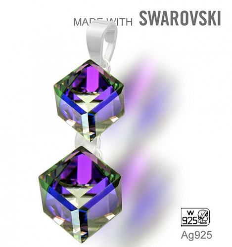 Přívěsek Made with Swarovski 4841 Crystal (001) Heliotrope (HEL) 6 a 8mm+šlupna Ag925