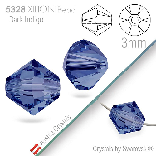 SWAROVSKI  XILION Bead  5328 barva Dark Indigo velikost 3mm. Balení 25Ks
