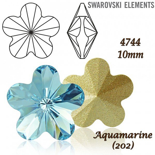 SWAROVSKI ELEMENTS Flower Fancy 4744 barva AQUAMARINE (202) velikost 10mm. 