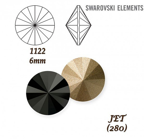 SWAROVSKI ELEMENTS RIVOLI 1122 SS29 barva JET (280) velikost 6mm.