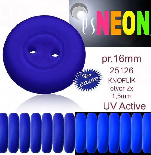 KNOFLÍK NEON (UV Active) velikost pr.16mm barva 25126 MODRÁ TMAVÁ