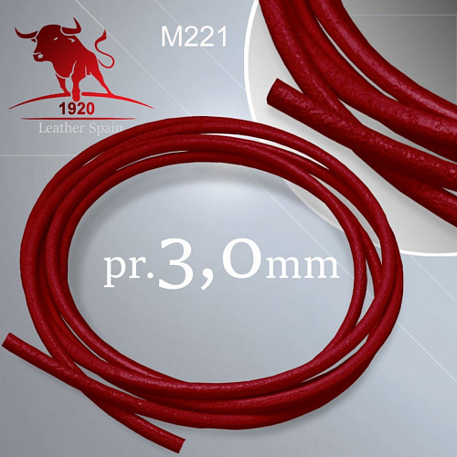 KOŽENÁ  šňůra kulatá 3,0mm Šňůra z kvalitní plné kůže. Barva M221 Karmínová