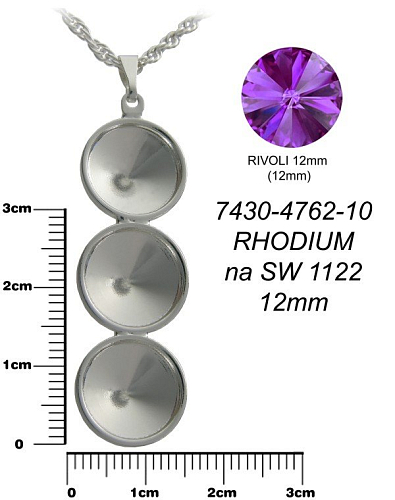 Lůžko na RIVOLKY LITÉ 3x12mm TŘI LŮŽKA+ řetízek.. Barva rhodium. Ozn-7430-4762-09 