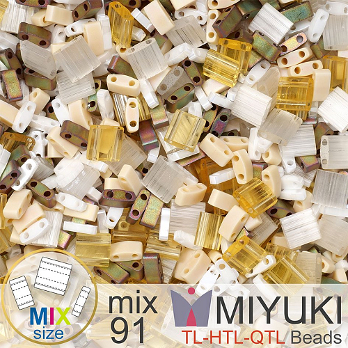 Korálky MIYUKI směs tvar TL-HTL-QTL BEADS . Barva MIX 91 Japanese Tea. Balení 5g.