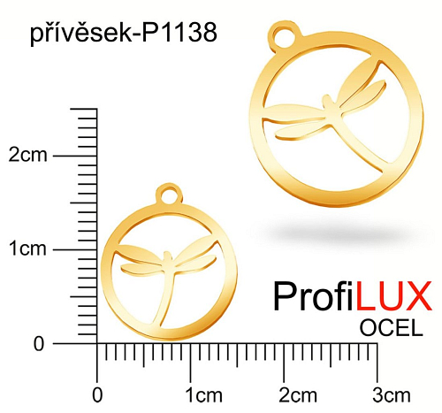 Přívěsek Chirurgická Ocel ozn-P1138 VÁŽKA v kruhu velikost  pr.15mm. Barva POZLACENO. Řada přívěsků ProfiLUX.