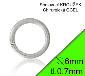 KROUŽEK spojovací-CHIRURGICKÁ OCEL 316L. Velikost venkovní pr.6,0mm tl.0,7mm.