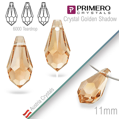Přívěsky PRIMERO Crystals . Tvar 6000 Teardrop. Barva Crystal Golden Shadow. Velikost 11mm