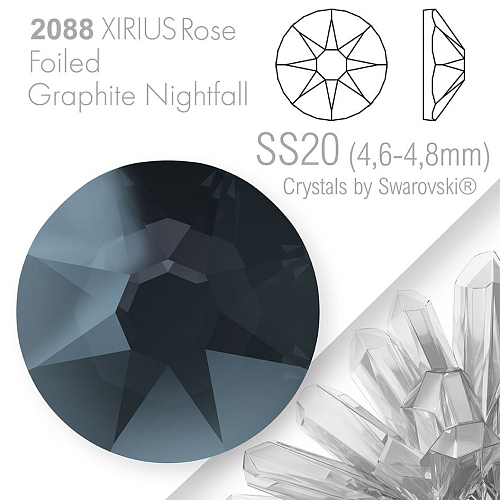 SWAROVSKI  XIRIUS Rose 2088 Foiled. Barva Graphite Nightfall velikost SS20 (4,6-4,8mm). Balení 15Ks.